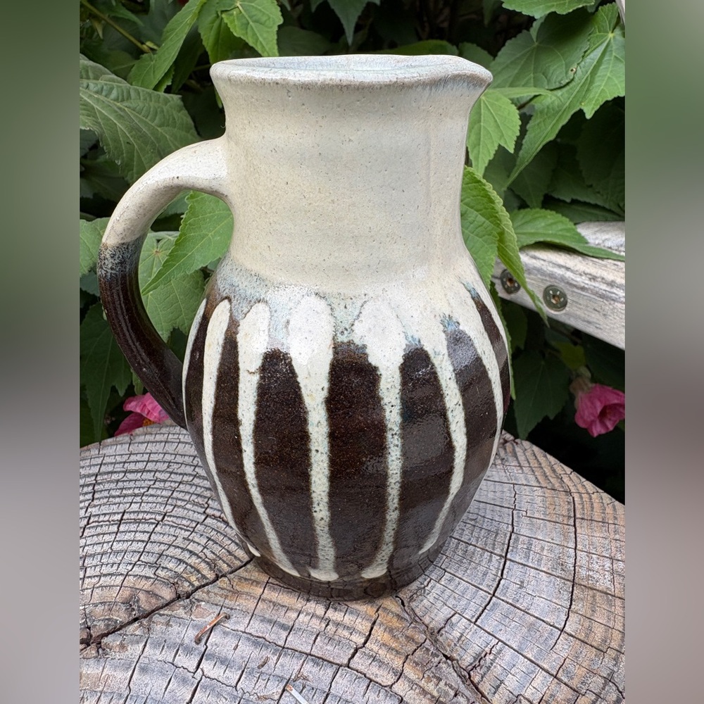 Handcrafted Ceramic Vase with Brown and Cream Stripes